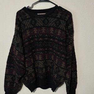 Vintage L Jantzen Black and Brown Patterned Sweater